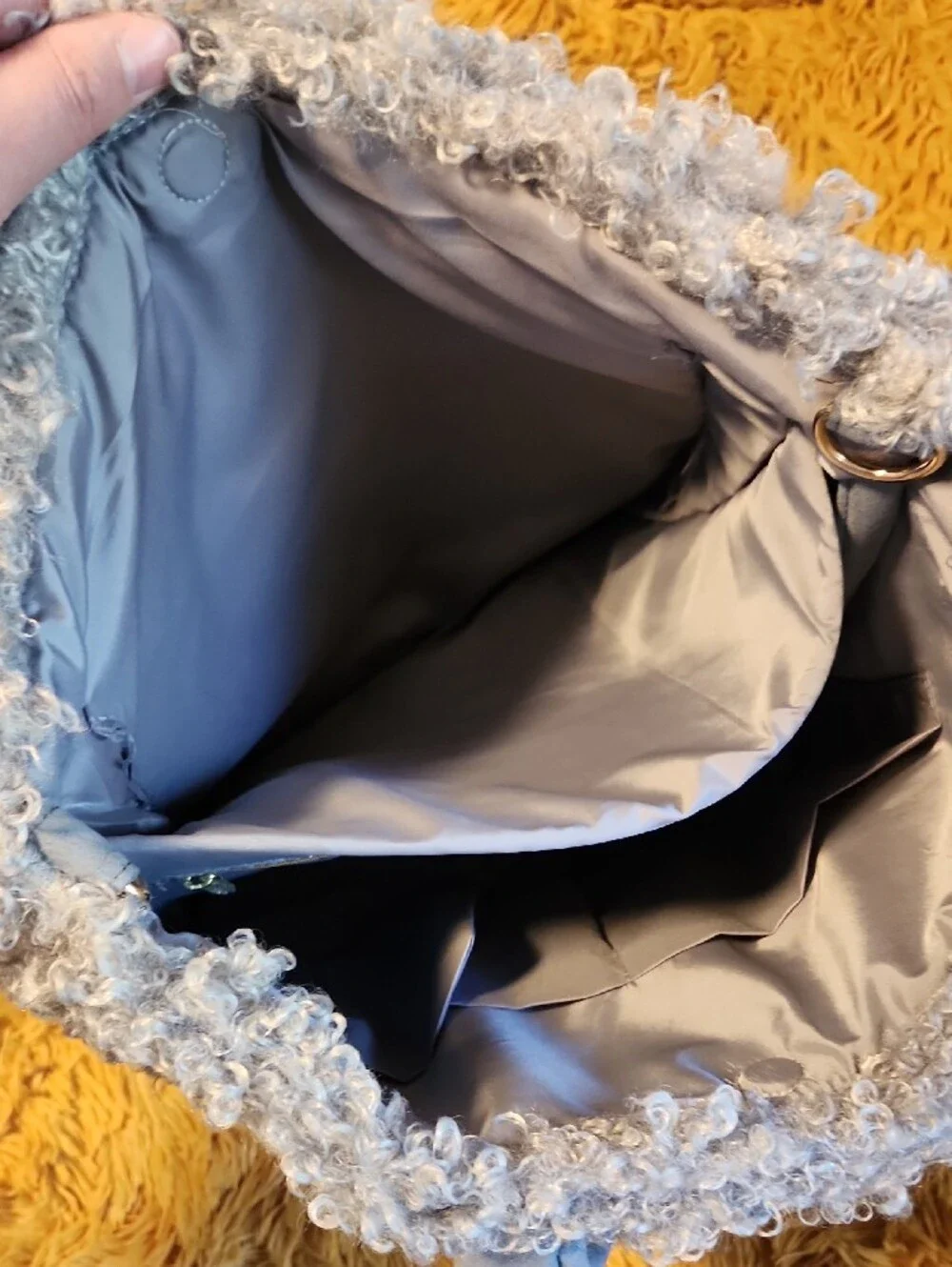 NWOT Light Blue Faux Shearling Tote with Front Pocket